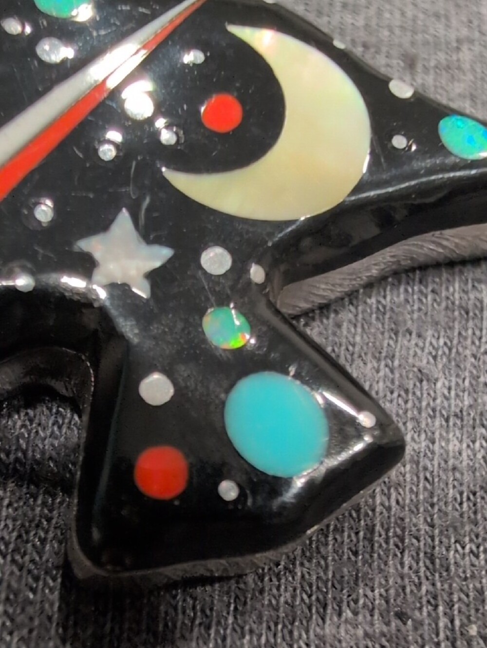 Celestial Inlay Thunderbird Pendant Necklace in Black and Turquoise - Picture 4 of 5